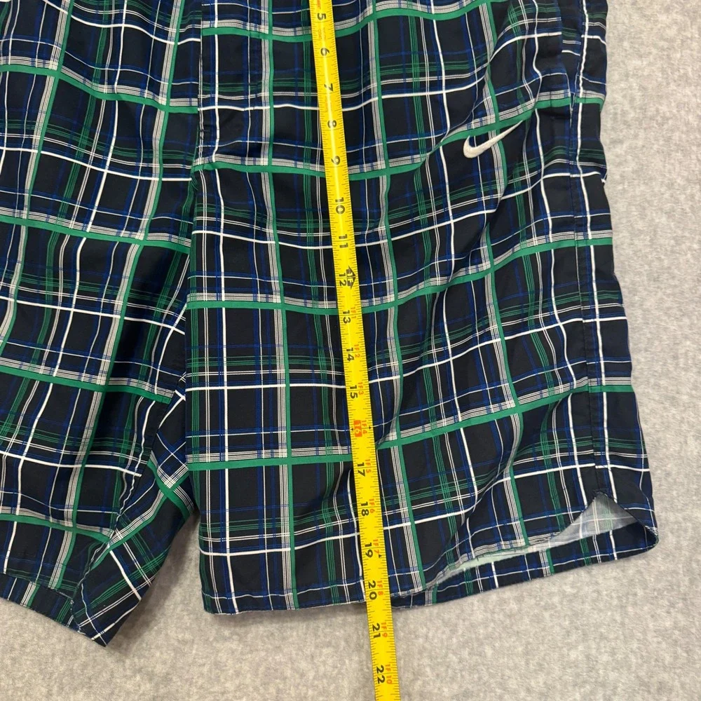 Nike Mens Plaid Swim Trunks Navy Blue Green‎ White Large Beach Summer